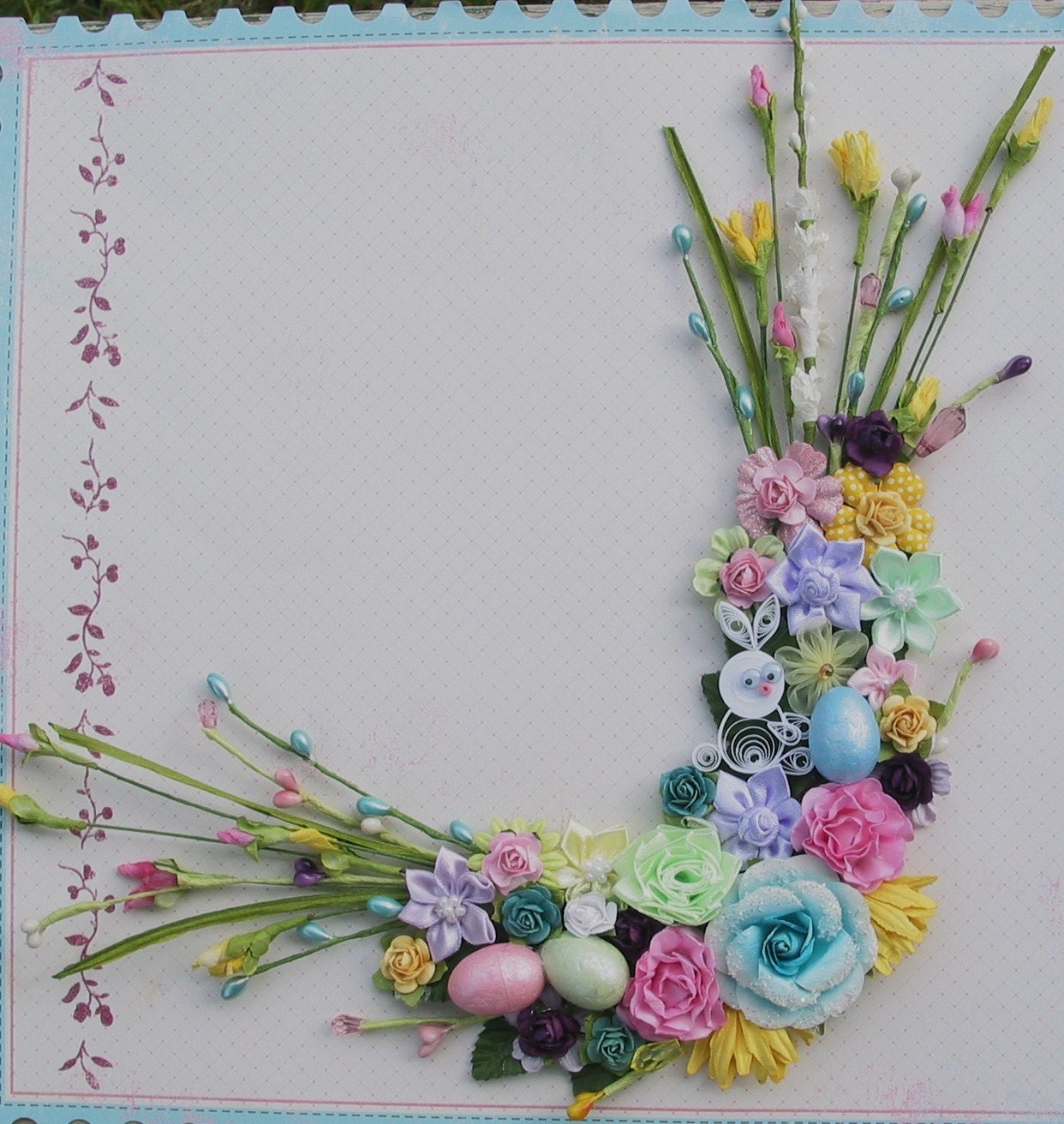White Quilled Peter Cottontail Corner Bouquet for Scrapbooking