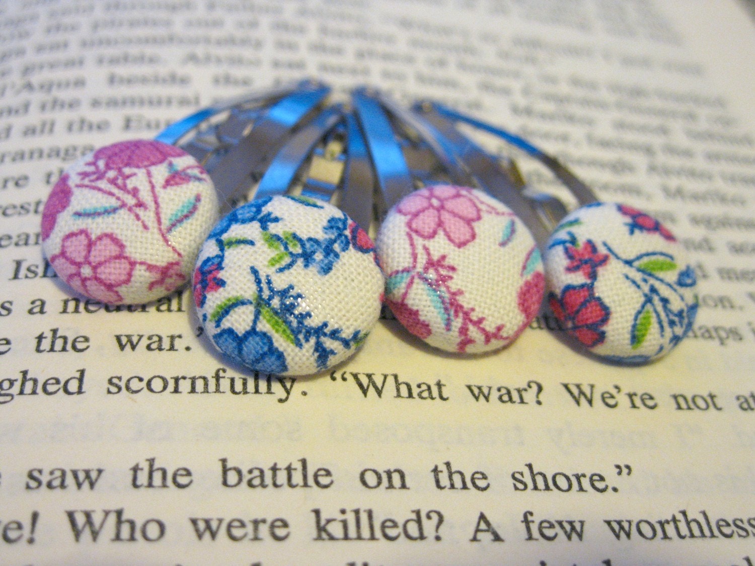 Pink and Blue Vintage Flowers Button Clippies- Set of Four