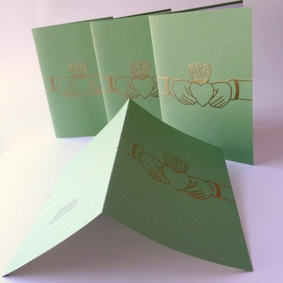 4 Green Claddagh Ring Irish Language Cards