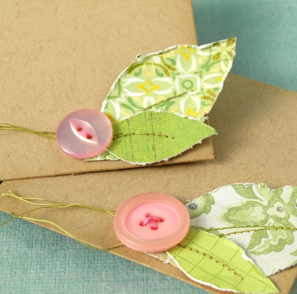 Mini Note Sets - set of two envelopes and cards with leaf accents