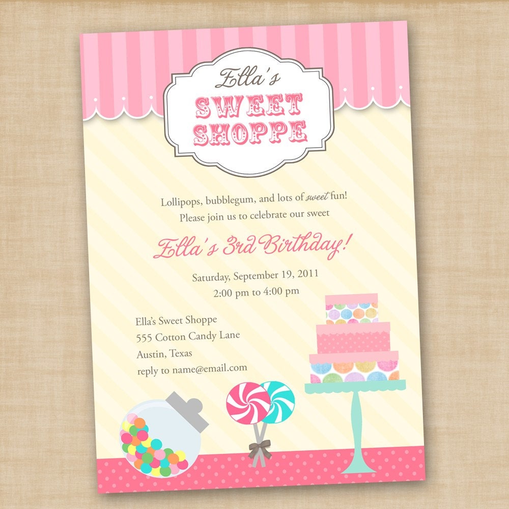 sweet shoppe birthday invitation by hello love designs