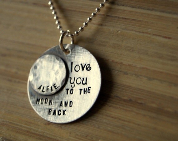 Custom Hand Stamped Sterling I Love You to the Moon and Back Necklace personalized by TagYoureItJewelry on Etsy