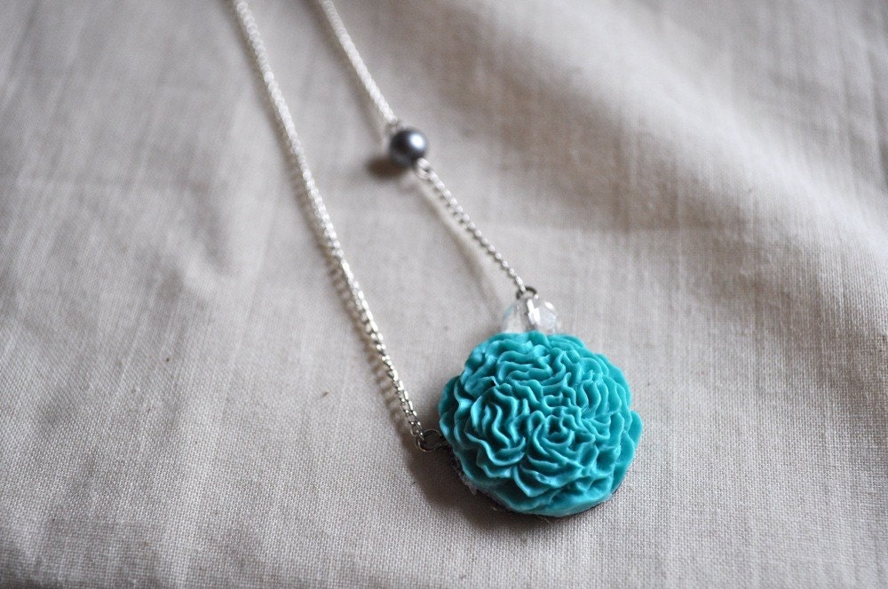 RESERVED for From Under My Little Umbrella GIVEAWAY. turquoise floral ruffle- necklace