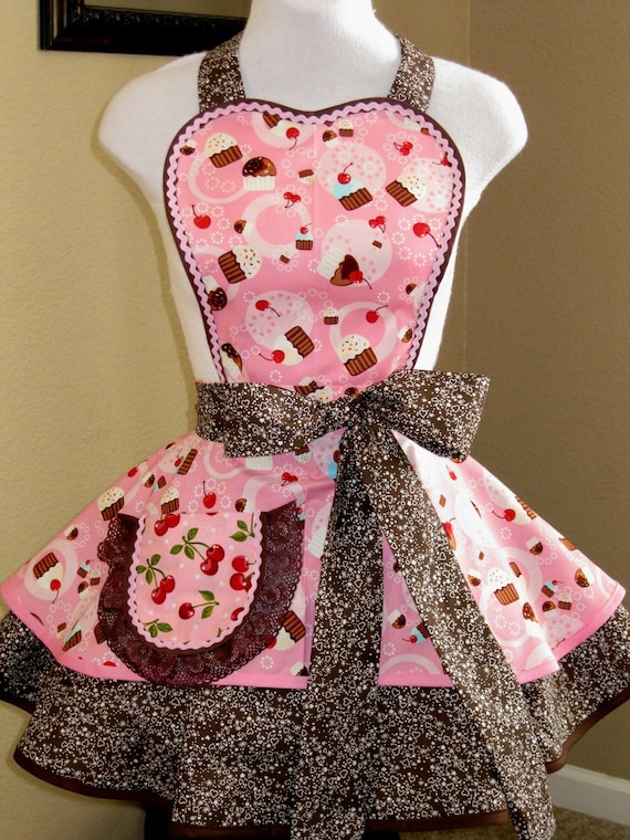 Pink Cupcake and Red Cherry Apron