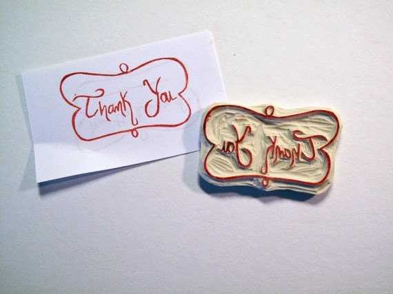Thank You Rubber Stamp with Swirly Frame