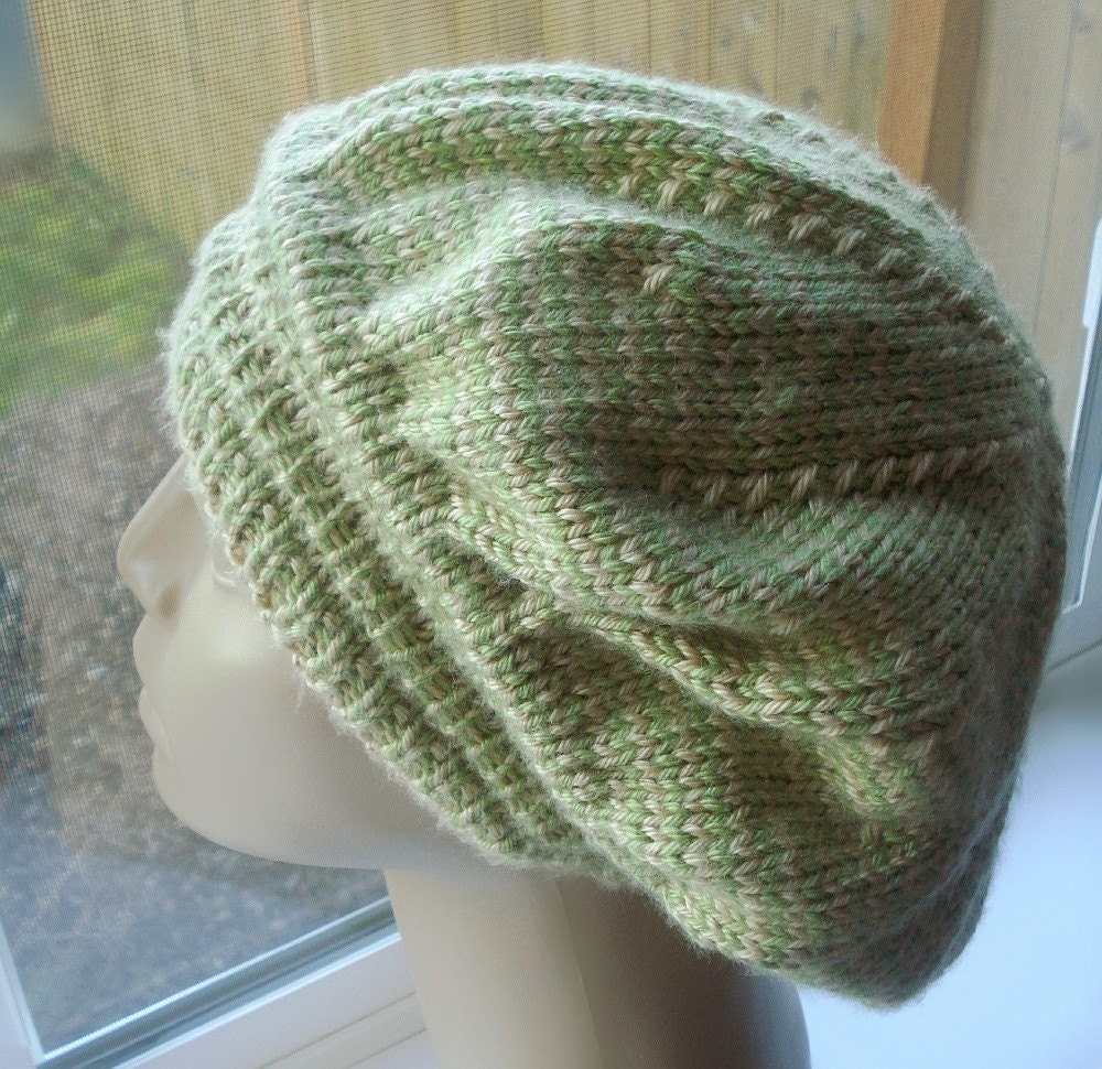 Beige and Pistachio OOAK Slouch Hat - 50% all Sales to Help Red Cross Disaster Relief in Japan