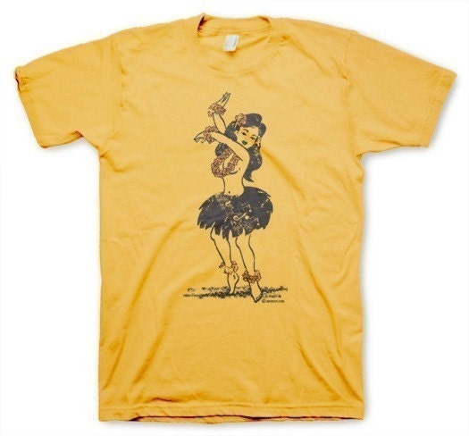 Hula Girl Men's Funny Vintage Inspired Retro Yellow T-shirt in S, M, L, XL