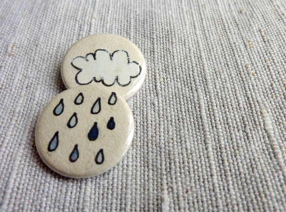 Sun, rain and cloud pin-back buttons