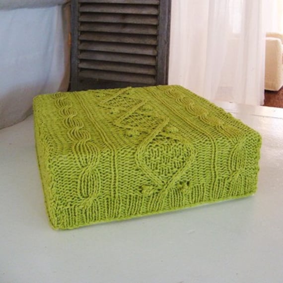 chunky knit lime green cotton floor cushion and cover