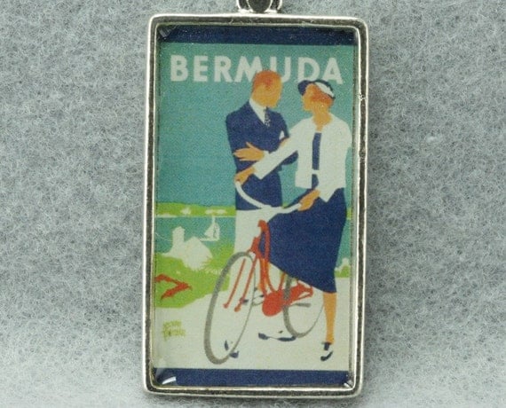 Bermuda Travel Poster Vintage Art Pendant