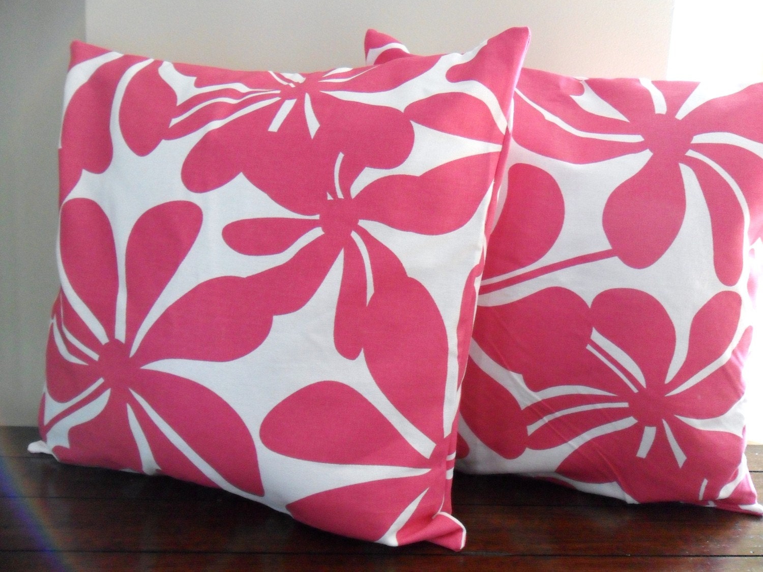 Mod Hot Pink and White Pillow Cover 16x16 - Set of 2 - Designer Fabric - Throw Pillow - Accent Pillow