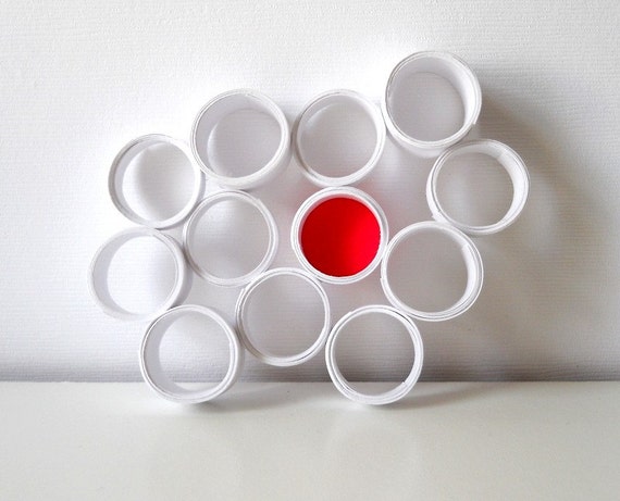 Paper Magnet - Circles, Bubbles, Unique, Round, Geometry, Geometric, Abstract, Funky, Red, White