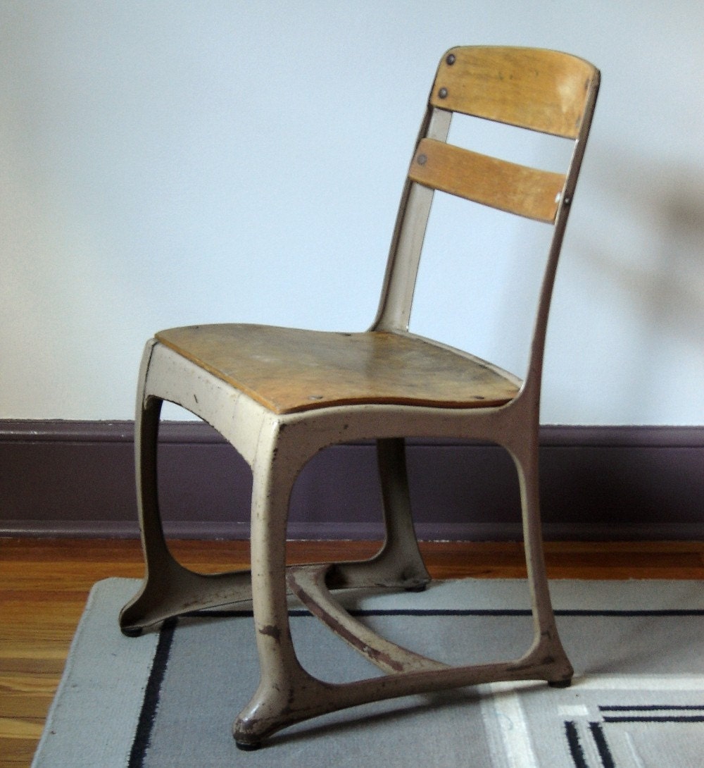 Vintage Childs Metal and Plywood School Chair, Industrial