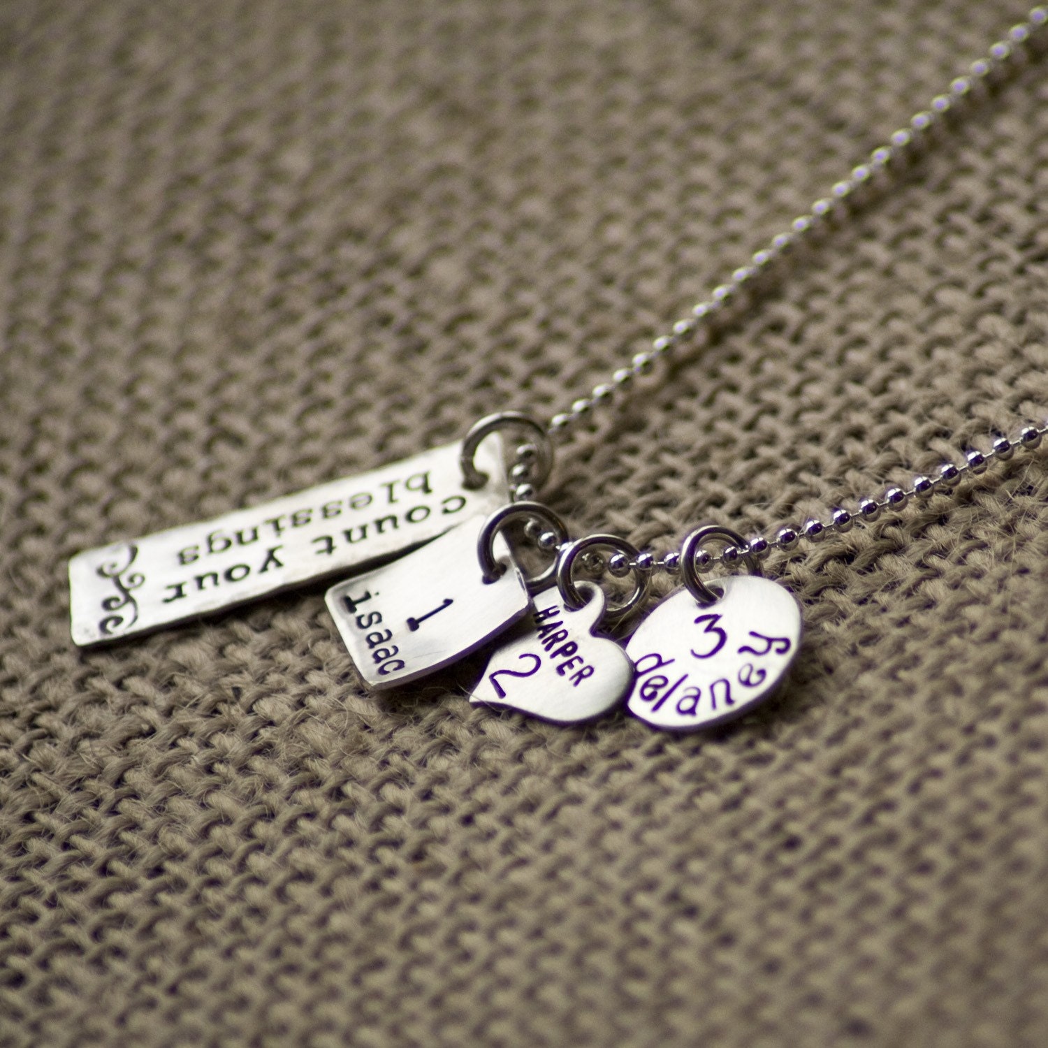 Sterling silver hand stamped COUNT YOUR BLESSINGS necklace for moms or grandmas