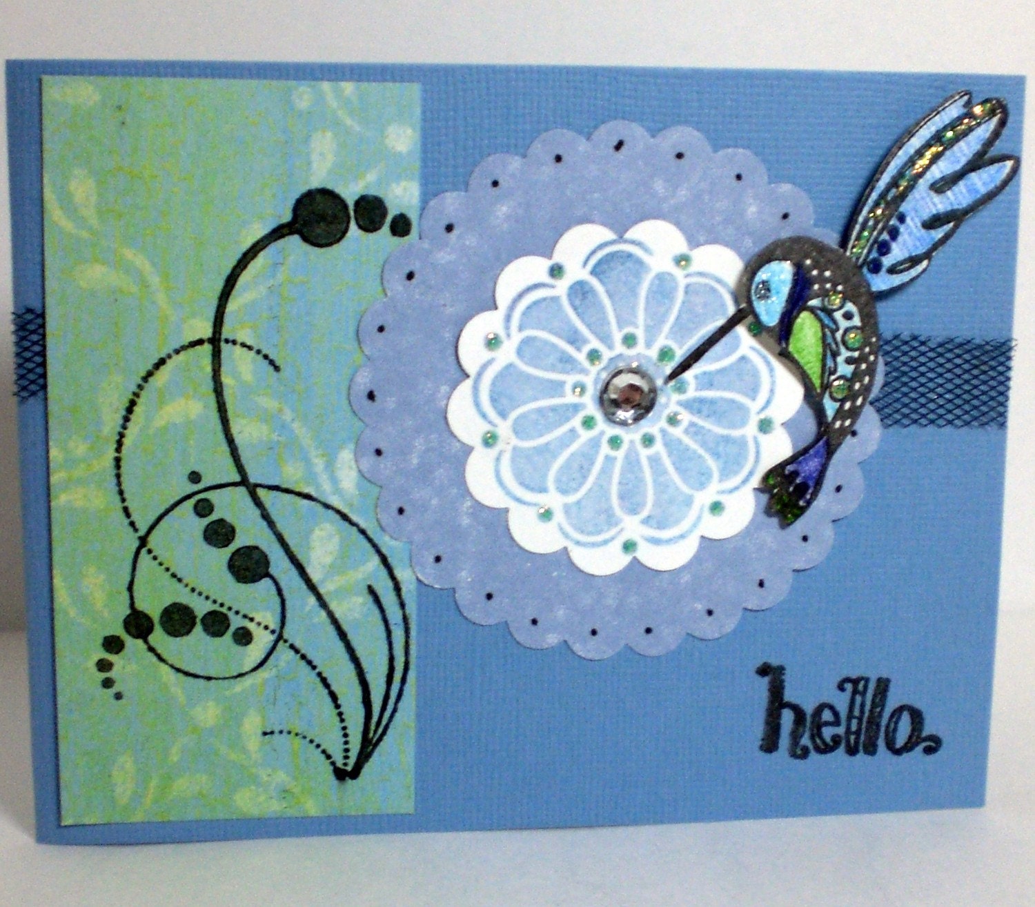 Blue, Green, and Turquoise Hummingbird Hello Card