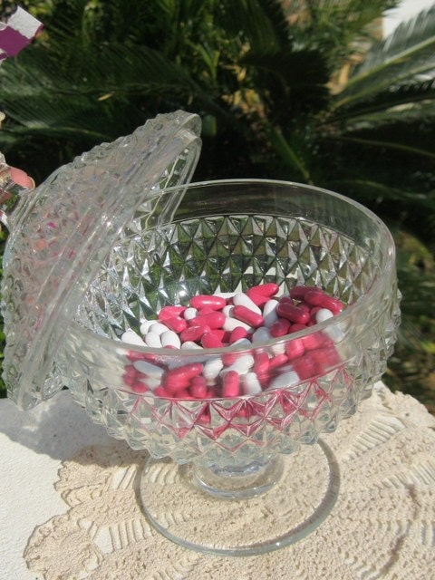 Indiana Glass Footed Candy Bowl with Lid - Diamond Point Pattern