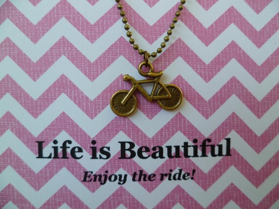 Bicycle Charm Necklace - Life is Beautiful