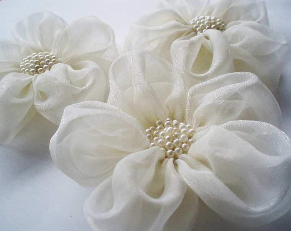 Ivory Chiffon Flowers Handmade Appliques by BizimSupplies on Etsy wedding