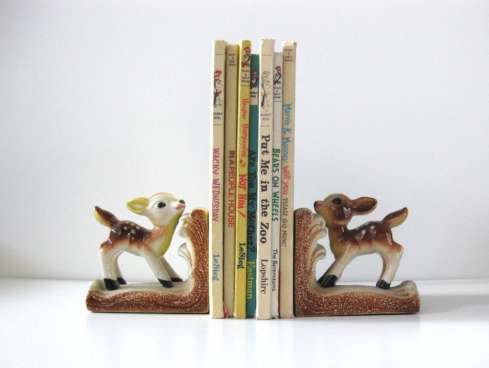 Vintage Ceramic Fawn Bookends, Japan