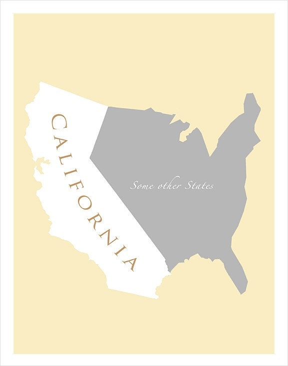 11x14 - Map of U.S. featuring California - print