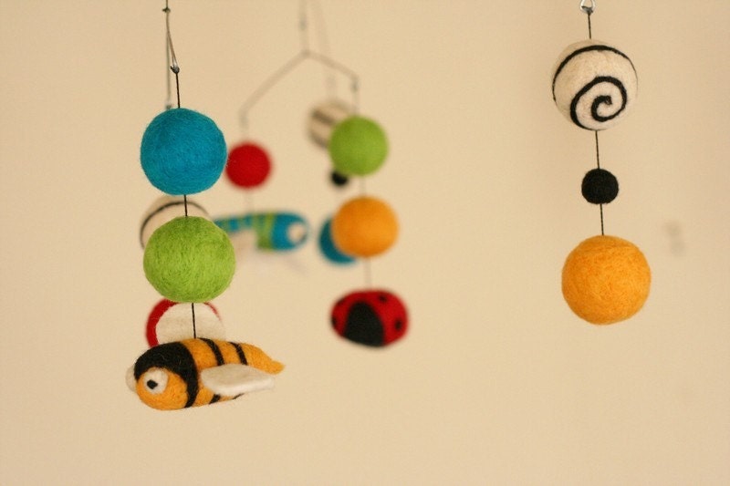 Entomology - Bugs and Insects - Felted Wool Mobile - Eco Friendly - Natural - Baby