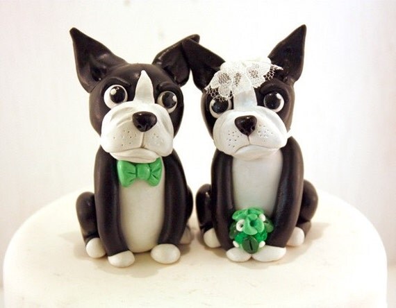 Boston Terrier Wedding Cake Toppers handmade to order polymer clay set