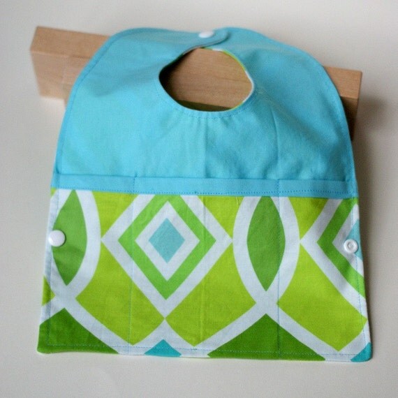 Travel Bib in modern blue and green pattern for mothers day, Easter, spring