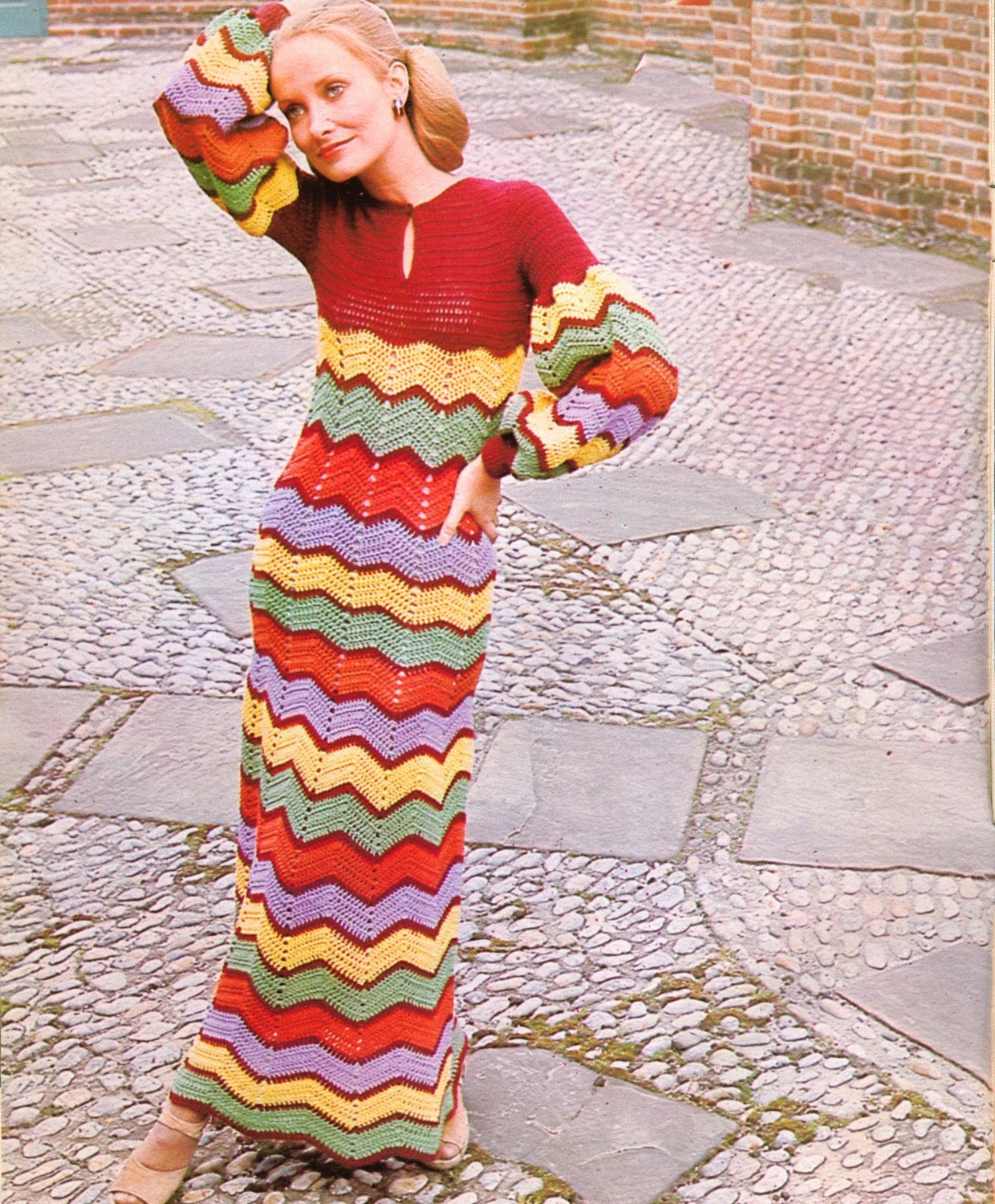 Vintage Crochet Pattern PDF 095 BoHo ZigZag Maxi Dress from WonkyZebra