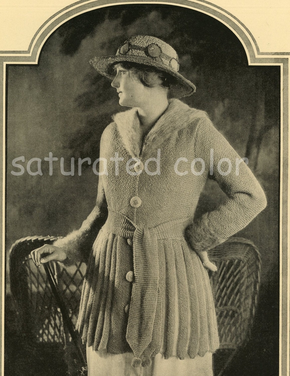 1918  Beautiful Woman in Sweater Sepia Print to frame -  Keetch Knitting Mills - Cleveland Ohio - Boston