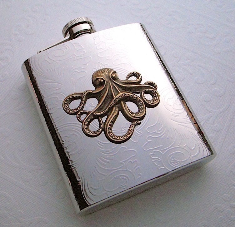 Steampunk Flask Octopus LARGE Size Holds 8 oz