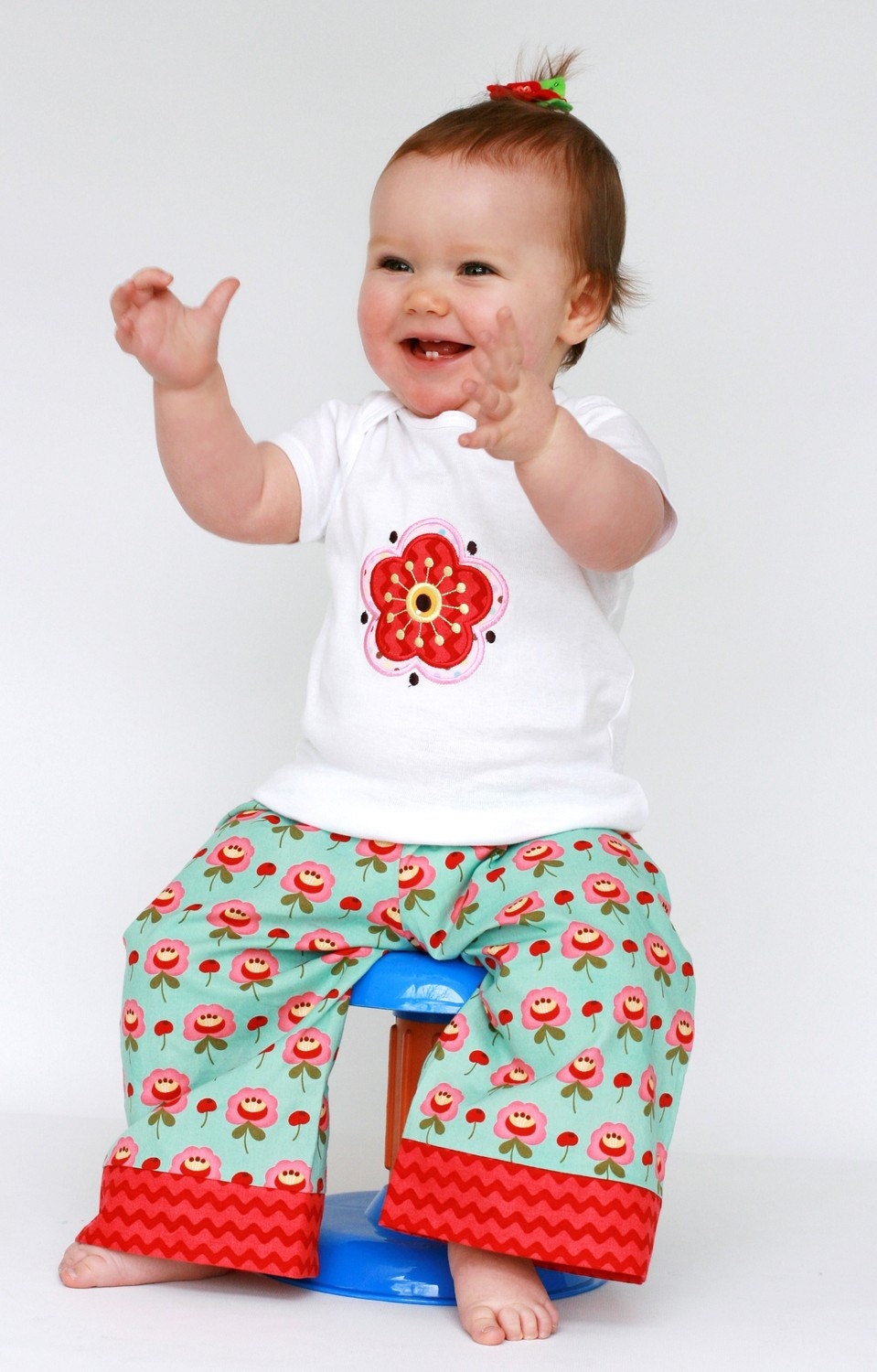 Flower Power Big Butt Baby Cloth Diaper Pants and Onesie - 6 months