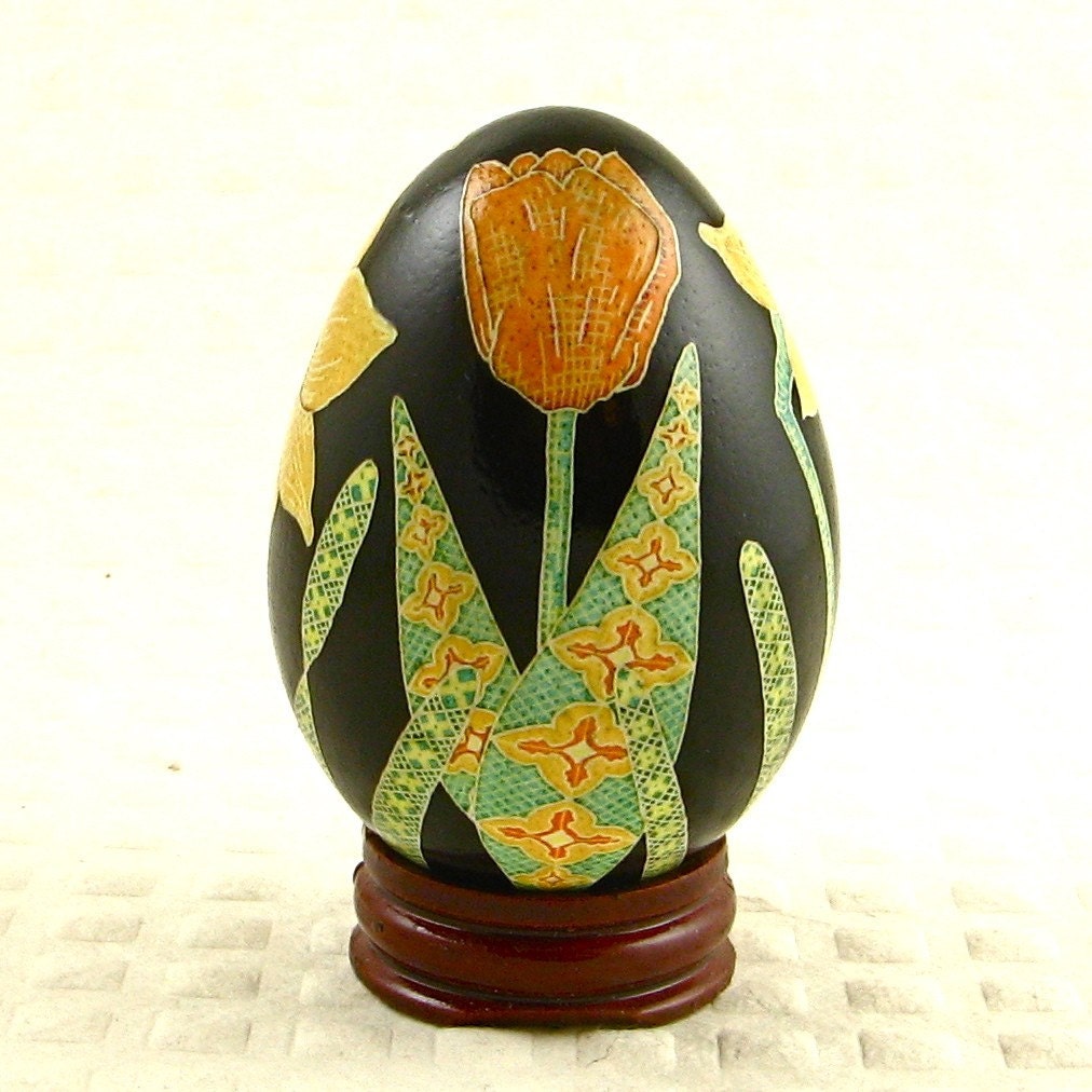 SALE -Daffodils and Tulips - A pysanky turkey Easter egg