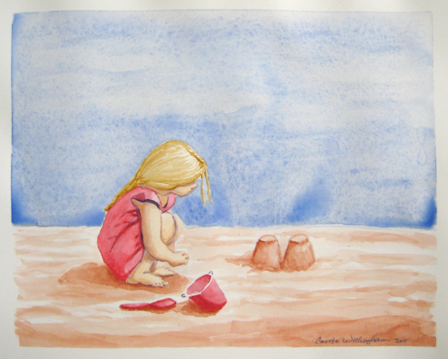 Building Sand Castles - 8x10 inch Origingal Watercolor Painting