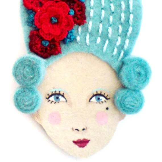 victorian hairstyle. Mary Antoinette - Handmade Embroidered Vintage inspired, Victorian Hairstyle Felt Brooch. From yalipaz
