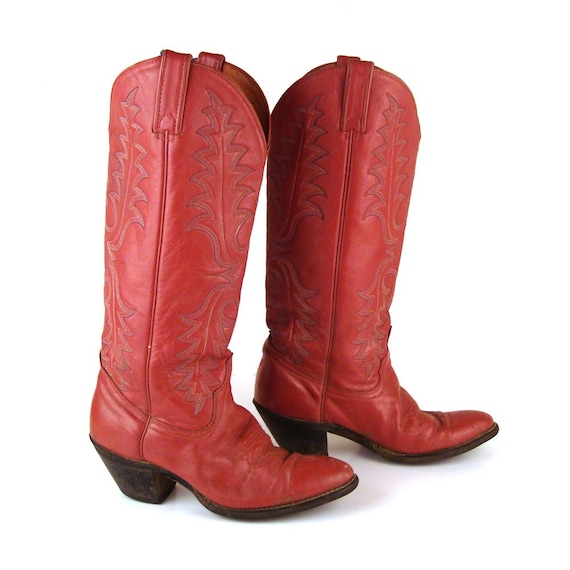 Vintage 1970s Women's Rose Pink Leather Cowboy Tall Boots size 7