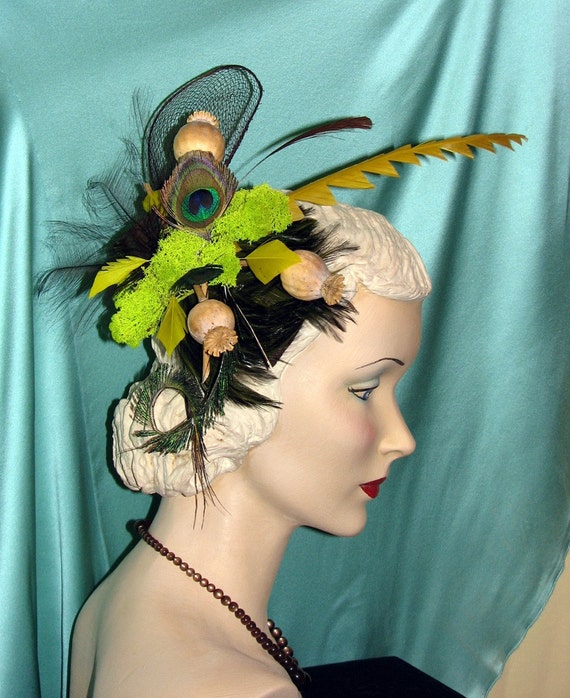 Deep in the dark forest, lives a rare bird indeed- Unique Couture Fascinator