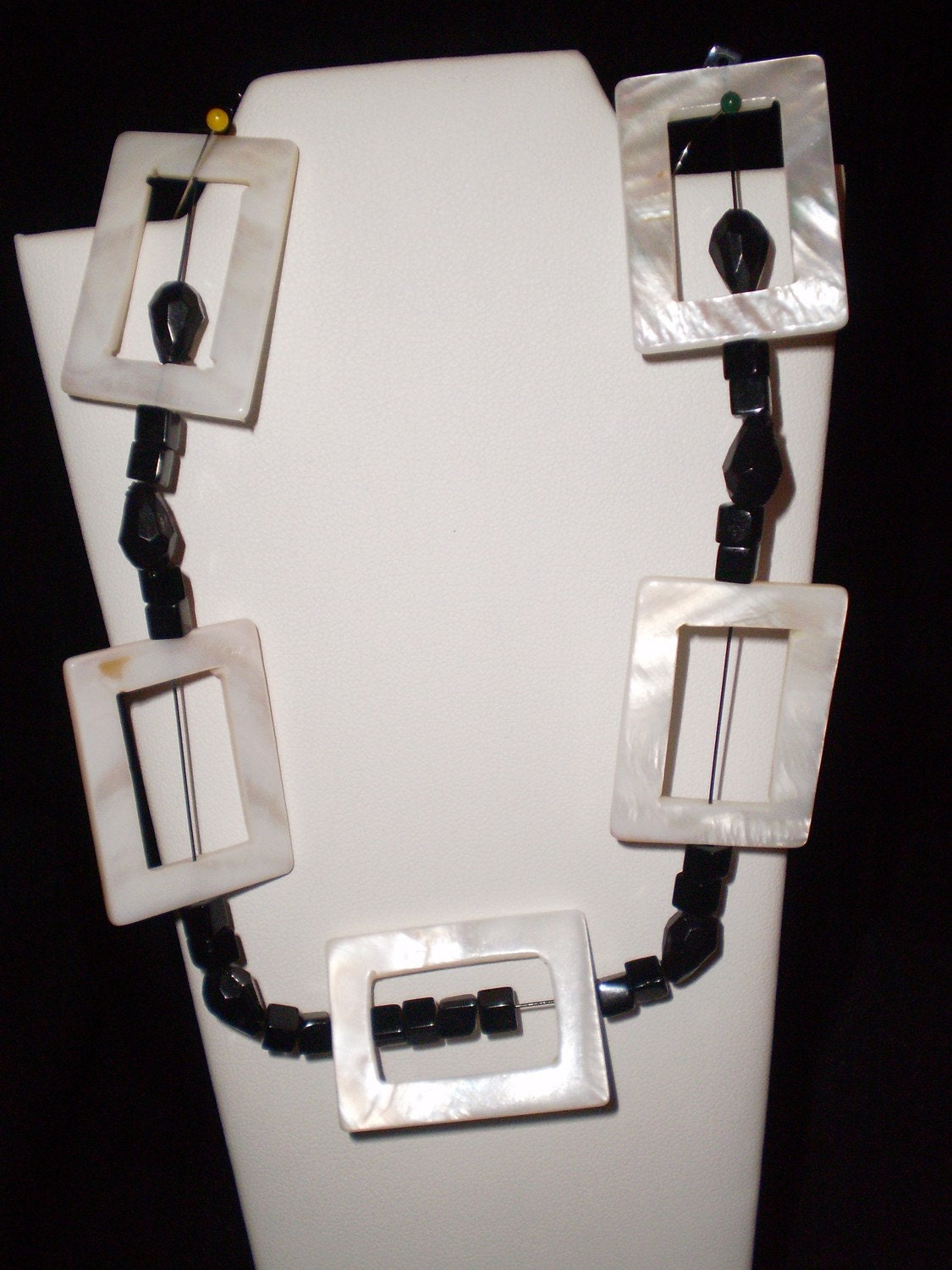 Necklace and Earring Set White Mother of Pearl and Black Bead