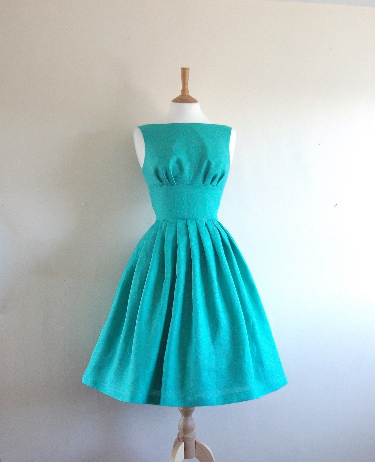 Turquoise Linen Tiffany Prom Dress - made to measure - by Dig For Victory