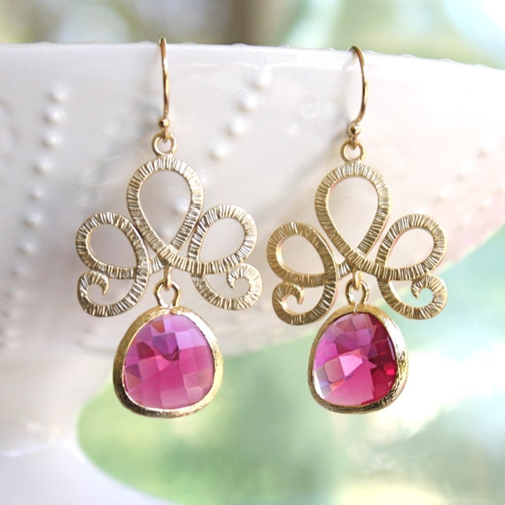 tenthings. lotus. honeysuckle pink. gold. earrings.