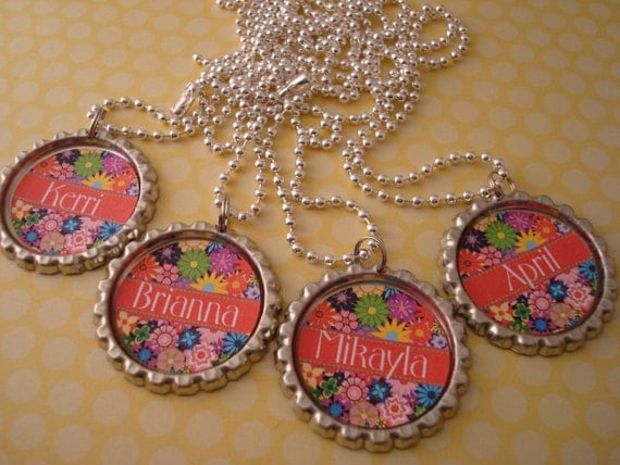 PERSONALIZED Beautiful Bouquet Bottlecap Necklace / Birthday Party Favor