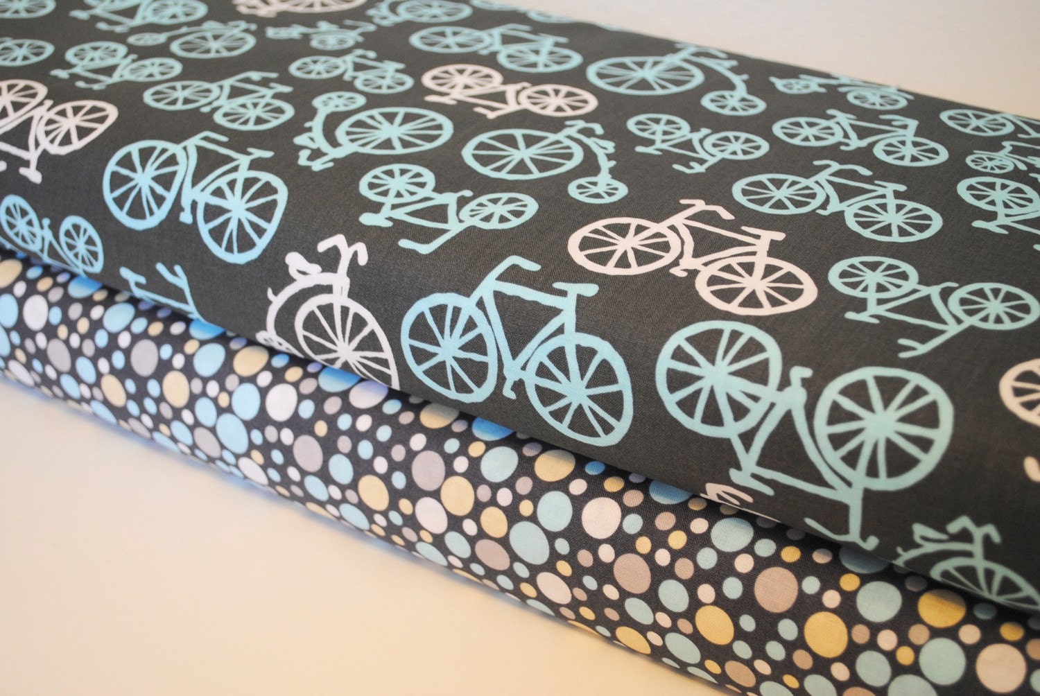 Gray Bicycles and Sea Play Dot by Michael Miller 1 Yard set of 2