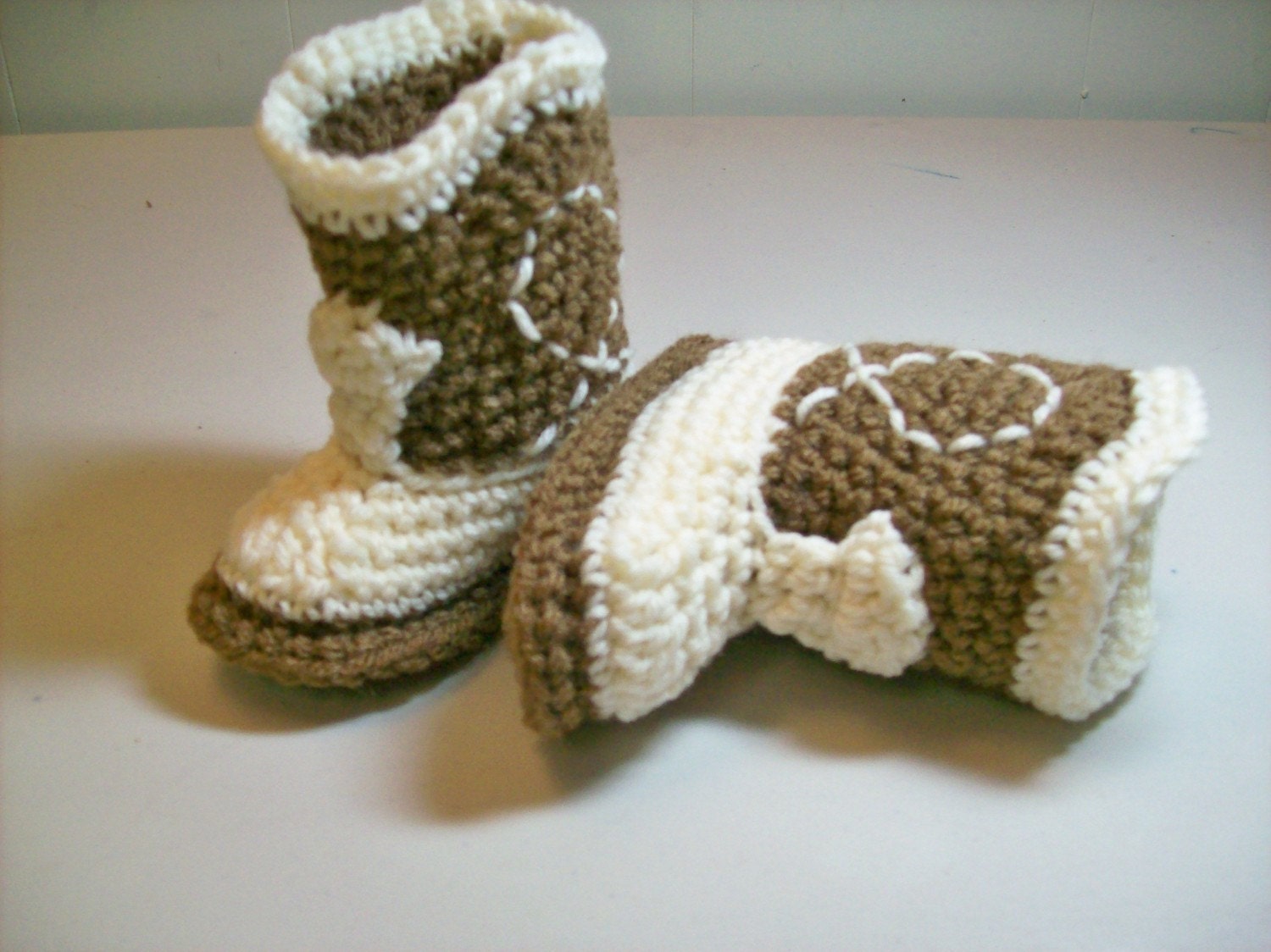 Cowboy Booties - Medium Brown and Ivory  -  PLEASE SPECIFY SIZE
