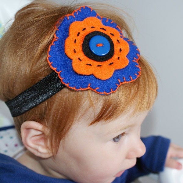 Pumpkin Musse - elastic felt headband in navy n orange - for newborn, little girls n women