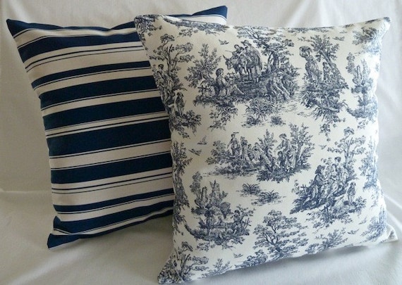 Crisp Dark Blue Striped 18" x 18" Decorative Pillow Cover