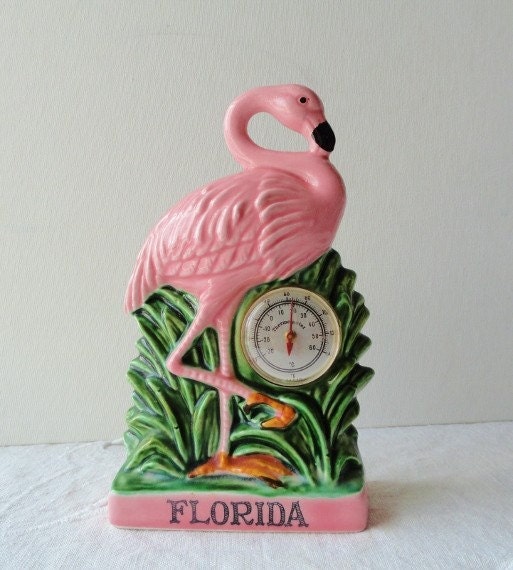 Vintage Florida Souvenier Flamingo Thermostat Figurine