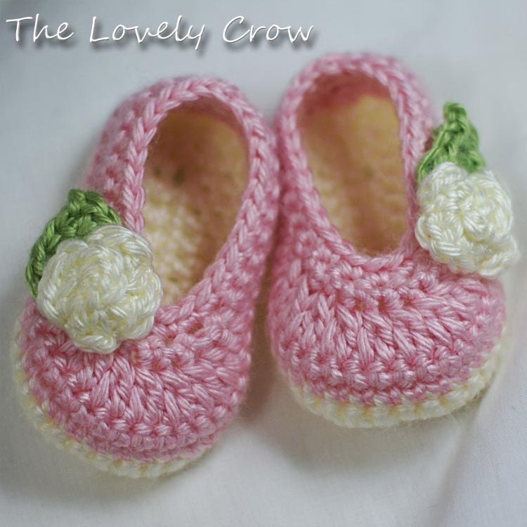 PDF Crochet Pattern for Baby Rosey Ballet Slippers -  4 sizes - Newborn to 12 months.