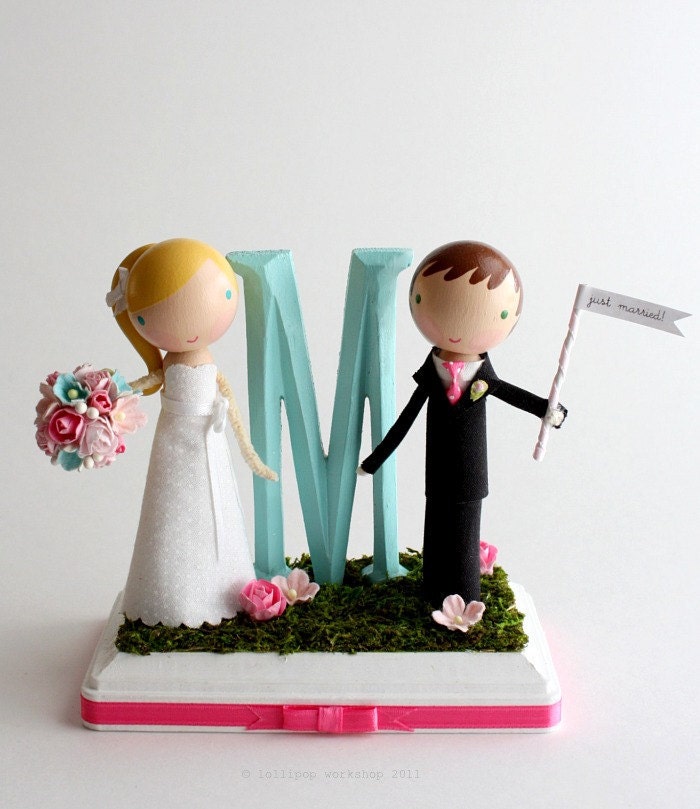 cute custom monogram wedding cake topper