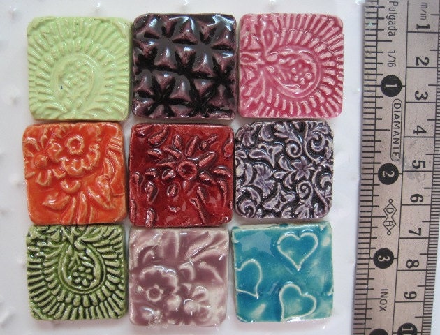 3 handcrafted ceramic mosaic cabochons - lovely