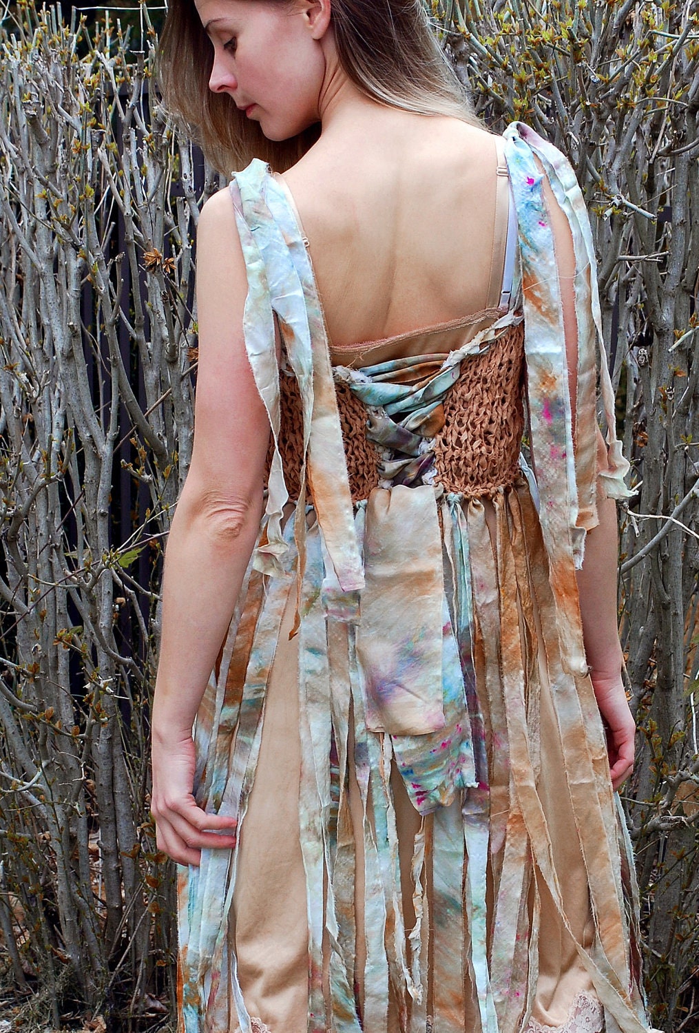 wearable art dresses. crystal waters . uniquely ethereal, wearable art dress with muslin fabric yarn and hand dyed silks. NEW spring/summer 2011 design. From EarthenPurl
