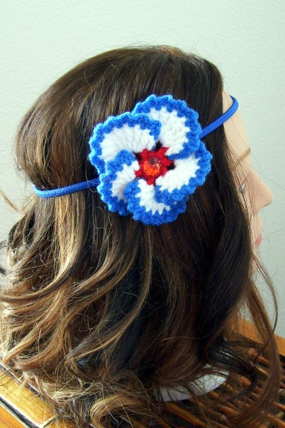 Red, White and Blue Flower Headband